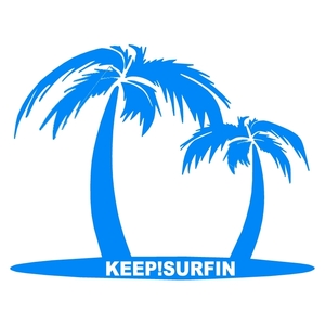 オリジナル ステッカー keep surfin ライトブルー キープ サーフィン ココナッツ ヤシの木 サーファー アウトドア