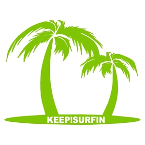 オリジナル ステッカー keep surfin ライトグリーン キープ サーフィン ココナッツ ヤシの木 サーファー アウトドア