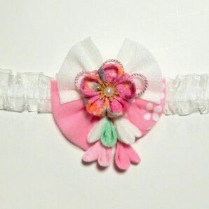 241 ヘアバンド ベビークリップ 髪飾り お宮参り 百日祝い つまみ細工 ハンドメイド