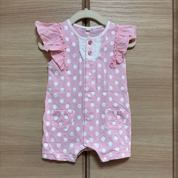 ロンパース 70 ベビー服 ピンク 女の子 ドット フリル