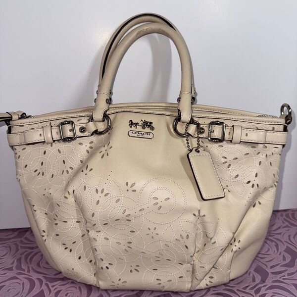 COACH コーチ マディソン オブアート ミニソフィア サッチェル ハンドバッグ レザー アイボリー系