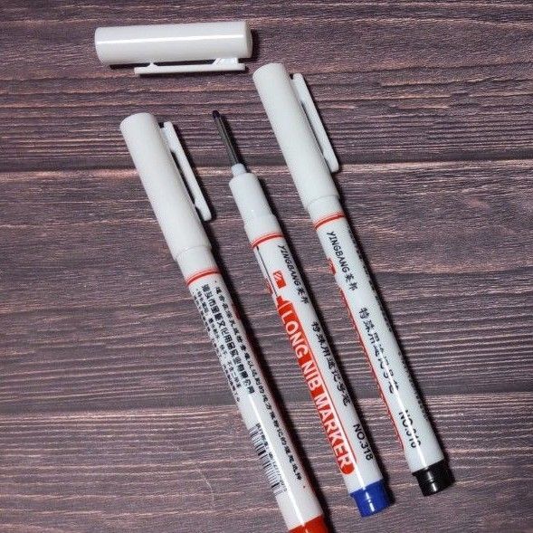 油性ペン LONG NIB MARKER特殊用途油性マーカーペン3色セット (黒・赤・青) ノングニブマーカー