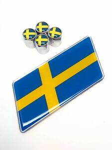 J スウェーデン 国旗 バルブキャップ エンブレム ステッカー フェンダー ボルボ VOLVO XC70 クロスカントリー エステート ワゴン