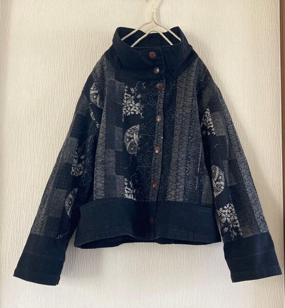 Mode Asian エスニック ショート丈 ジャケット パッチワーク ココナッツボタン アジアン 民族 アウターコットン
