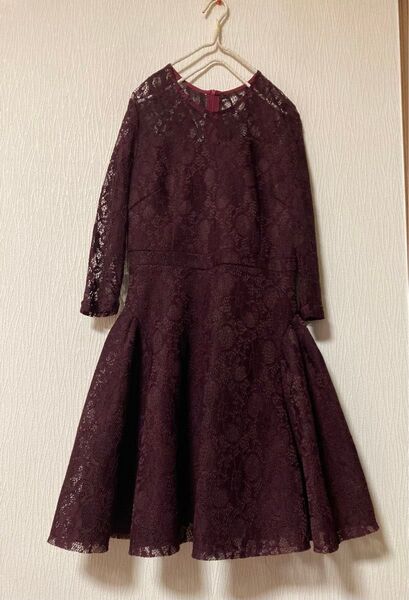 Egeer レース 変形スカート ワンピース ボルドー ワインレッド