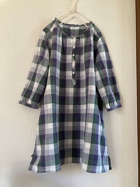 ラポノポノ リネン混 チェック チュニック 3L ゆったりサイズ 七分袖