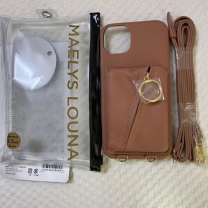iPhone14 Plus ケース gray pink 新品ショルダーストラップ付き