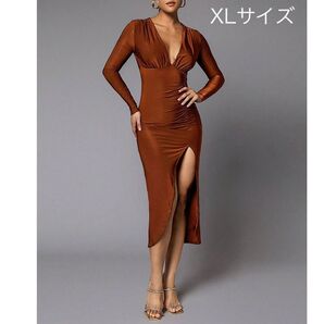 【新品】ブランジングネック フロントスリット ワンピース【XL】 ボディコン
