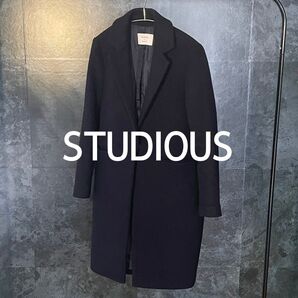 【古着】STUDIOUS チェスターコート ロングコート ステュディオス ブラック