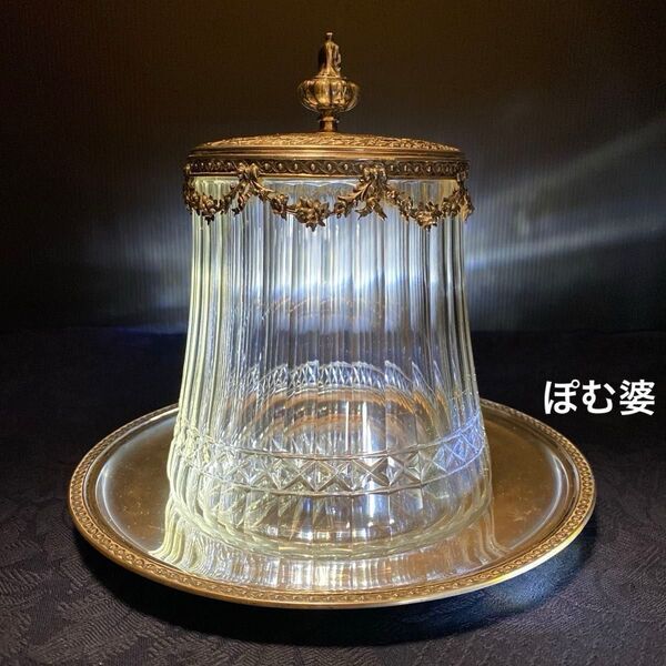 【ドイツ】純銀+クリスタル/ビスケットジャー クッキージャー バレル/トレイ付き