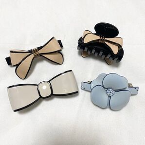 カメリアバンスクリップ バレッタヘアクリップ リボン 4点セット バレッタ