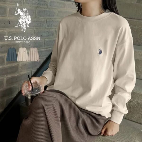 リエディ ワンポイント刺繍長袖Tシャツ U.S. POLO ASSN. オートミール M