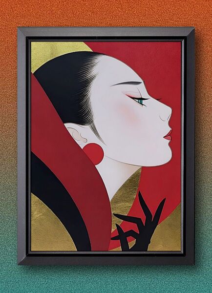 鶴田一郎 / アート【A4サイズ写真ポスターフレーム付き2点セット】美人画 ノエビア 資生堂 ポスター