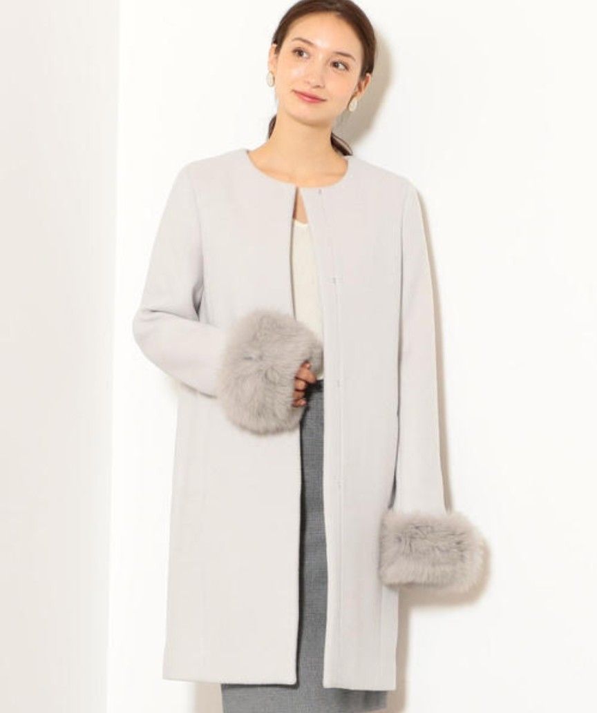 お値下SALE FENNELノーカラー ロングコート フォックスファー 9 お値下SALE FENNELノーカラー ロングコート フォックスファー 9