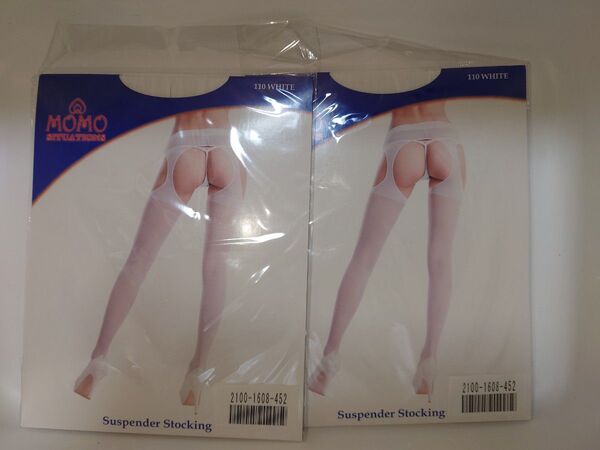 サスペンダータイプ ストッキング ホワイト M-LL 2足セット