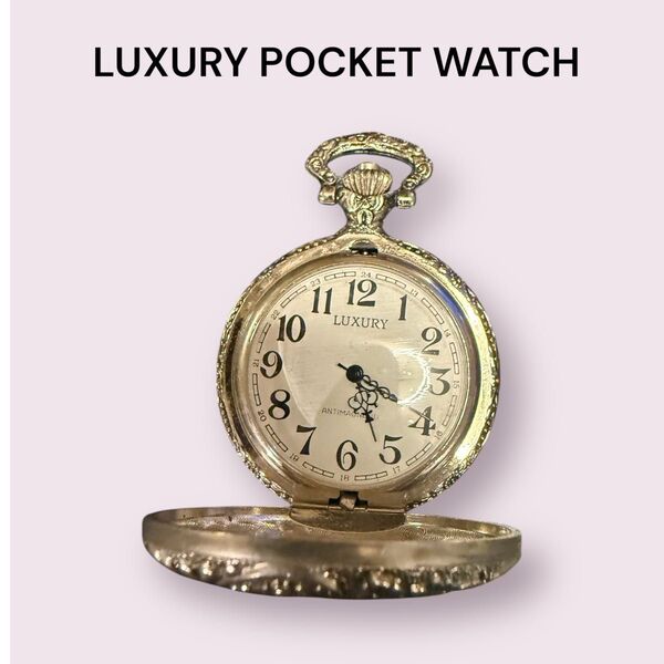 【美品】LUXURY 手巻き 白文字盤 アンティーク 懐中時計 銀無垢