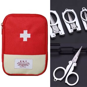救急箱 ポーチ 常備薬入れ 防災 アウトドア 地震 持ち運び 軽量 薄い 赤色 小物入れ ポーチ トラベルケース マルチケース