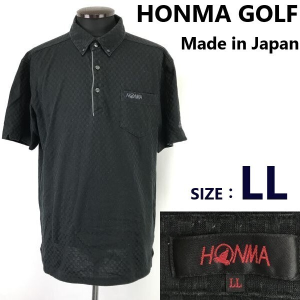 HONMA GOLF/本間ゴルフ★半袖ポロシャツ【メンズLL/black/黒】市松模様/チェック柄/Tops/Shirts◆sBH944