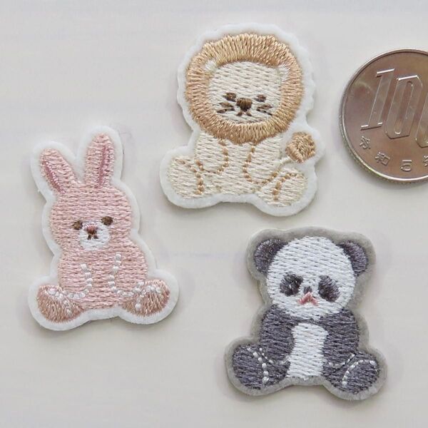 【3種セット】ライオン パンダ うさぎ 動物 刺繍 アイロン ワッペン アップリケ 2516 手芸用品 アレンジ patch