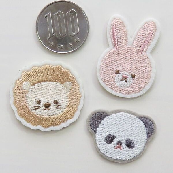 【3種セット】ライオン パンダ うさぎ 動物 刺繍 アイロン ワッペン アップリケ 2517 手芸用品 アレンジ patch