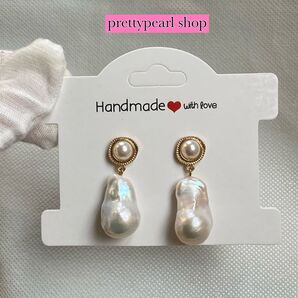 ハンドメイド 淡水パールピアス ホワイト系 ゴールド
