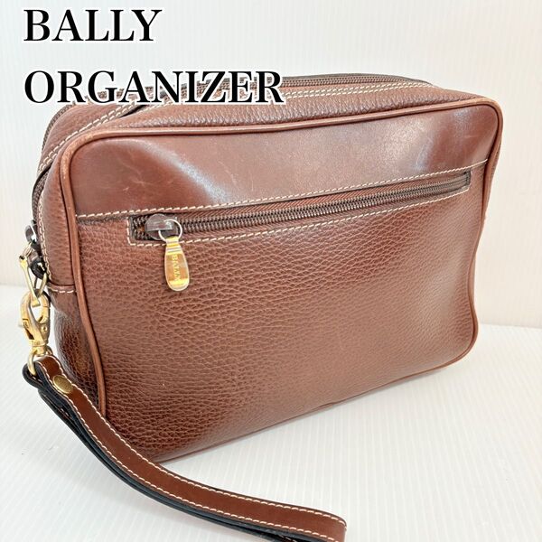 BALLY バリー クラッチバッグ セカンドバッグ レザー オーガナイザー ブラウン 茶色 シボ革 ストラップ 取り外し可能