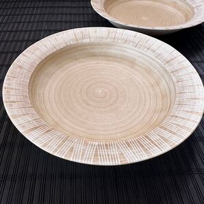 【未使用品】波佐見焼 シャビーシックスタイル リムプレート 丸皿 ナチュラル 2枚セット