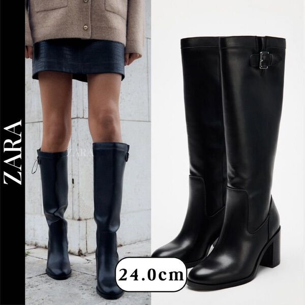ZARA ザラ バックル付きヒールブーツ 37
