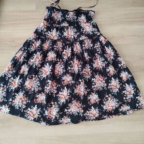 レディーススカート L 黒 花柄ミドル丈 綿100 春夏