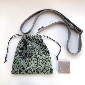 ミナペルホネン forest tile フォレストタイルの巾着ショルダーバッグ ハンドメイド
