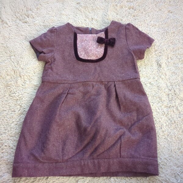 ☆ ワンピース 半袖 チュニック キッズ 女の子 秋冬パープル ワンピース 104 cm 3-4歳 100 ザラキッズzara