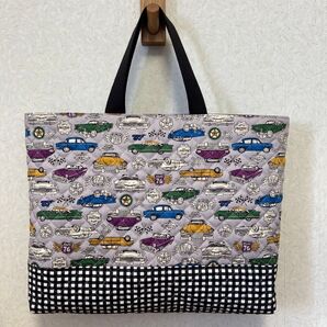 ハンドメイド レッスンバッグ 絵本カバン クラッシックカー柄 自動車柄 車柄
