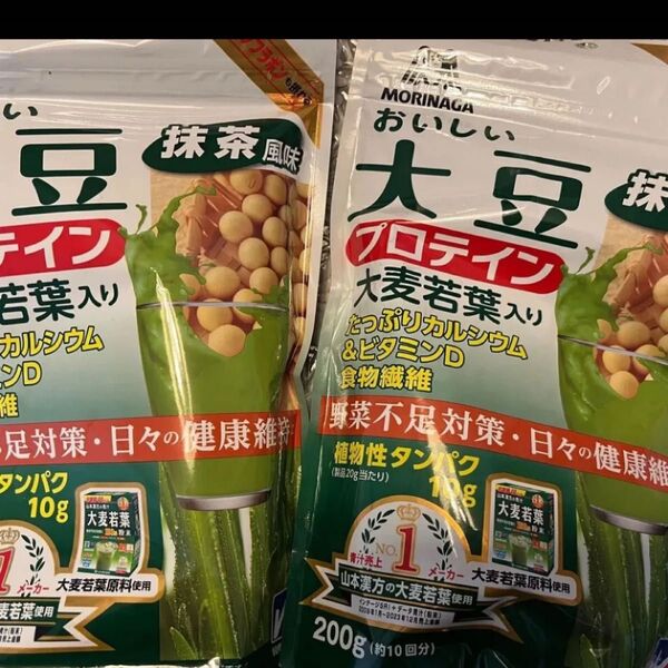 森永製菓 おいしい大豆 プロテイン 抹茶風味 大麦若葉 200g 2袋 2026.06期限
