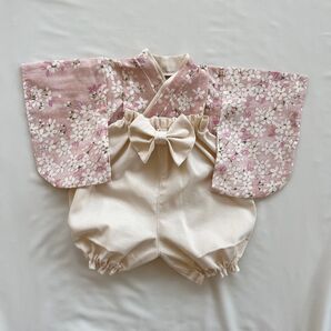 ベビー袴 ハンドメイド サクラ×生成り