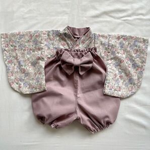 【即納】ベビー袴 ハンドメイド チューリップ×シルキーピンク