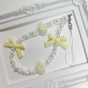ハンドメイド ビーズキーホルダー ストラップ イエロー 韓国 推し活