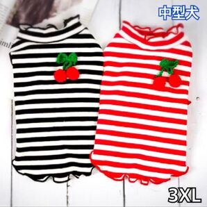 犬服 ペット服 中型犬 ボーダーさくらんぼTシャツ:3XL