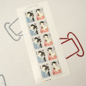 ♪1987年 切手趣味週間 髪梳ける女/化粧の女 60円切手 シート☆
