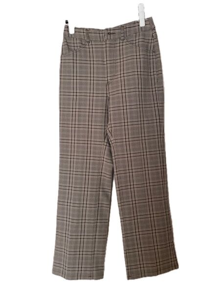 【美品】チェック柄 パンツ ブラウン レディース スラックス ストレッチ ベージュ オフィスカジュアル