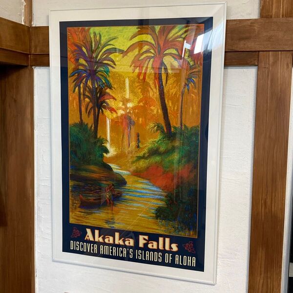 Rick Sharp ハワイ 特大ポスターリックシャープ Akaka Falls アカカ滝 Hawaii ハワイアン 額付き