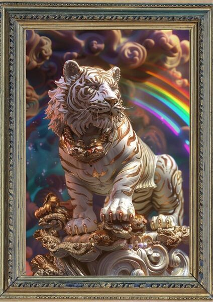 P60 金運アップ 四神獣・白虎【開運風水絵画風・ヒーリングアート】