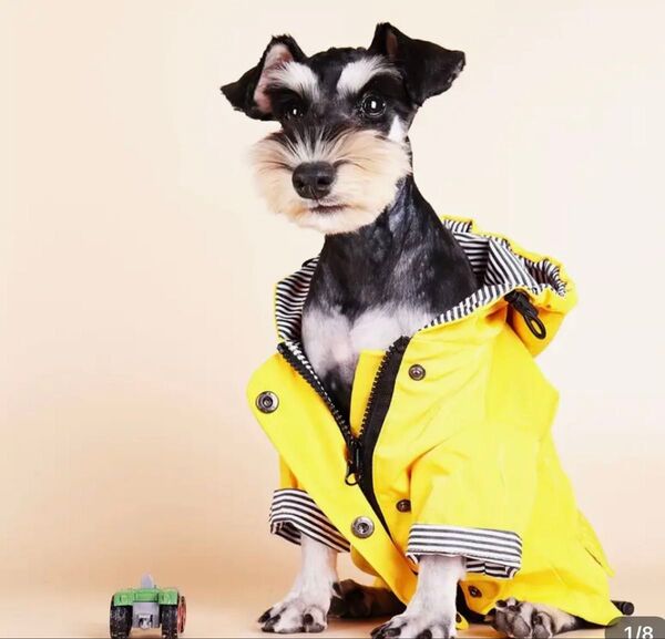 ★未使用★スタイリッシュなストライプのレインジャケット★愛犬を暖かく★防水素材のイエローレインコートストライプの裏地付き★大型犬用