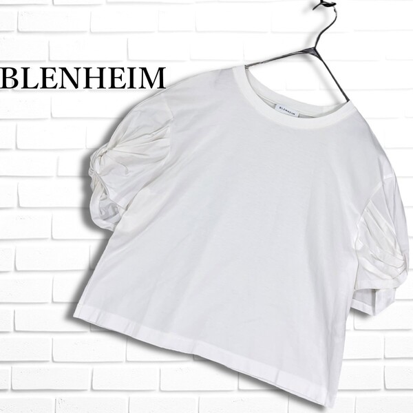 ◆良品◆ BLENHEIM ブレンヘイム ゆったり 半袖 シャーリング カットソー トップス 白 ホワイト レディース XS ◆日本製 送料無料 2385B◎
