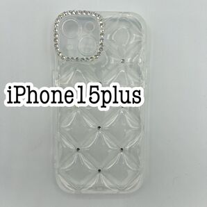 iPhone15Plus シルバーストーン キルティングケース クリア 透明