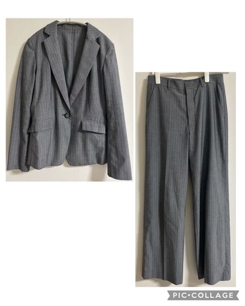美品 UNTITLED パンツスーツ グレーストライプ セットアップ