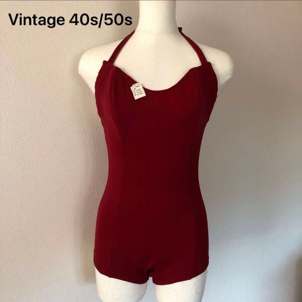 【未使用】1940s/50s ホルターネック 水着 デッドストック deadstock レトロ 蚤の市 ワンピース