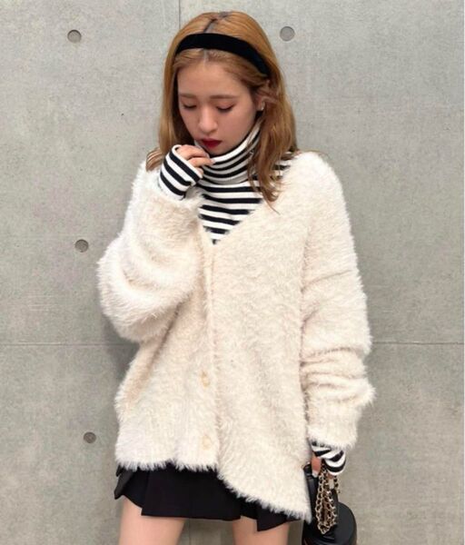 NICE CLAUP ロングフェザーカーディガン