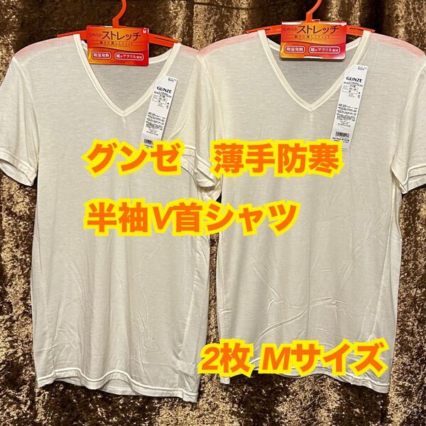 HM24【下着 肌着 インナー】グンゼ メンズ 防寒 温か 半袖V首 M【新品】