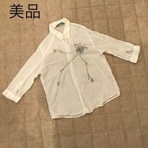 【美品】インド綿シャツ 七分袖 ホワイト 羽織り