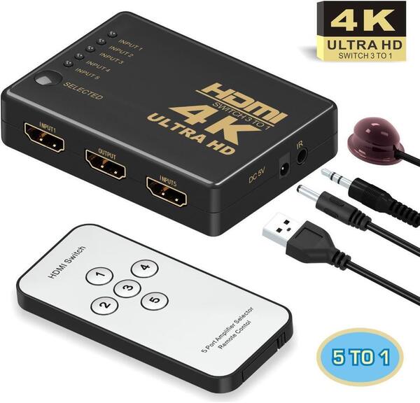 HDMI切替器 GANA 分配器 セレクター 5入力1出力 4Kx2K